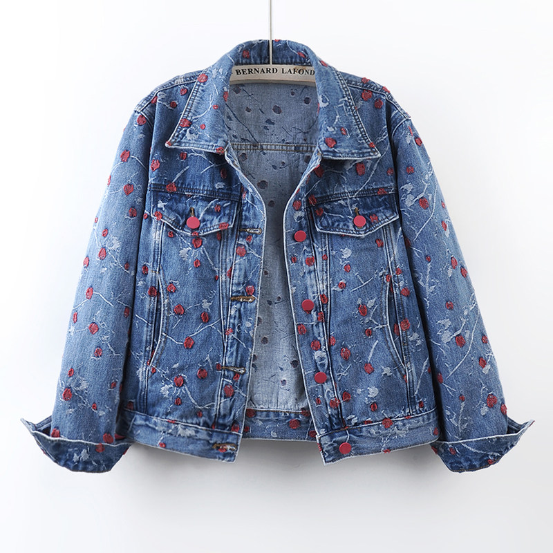 Embroidery Jacket Jeans - Vintage Embroidery Blue Loose Short Denim