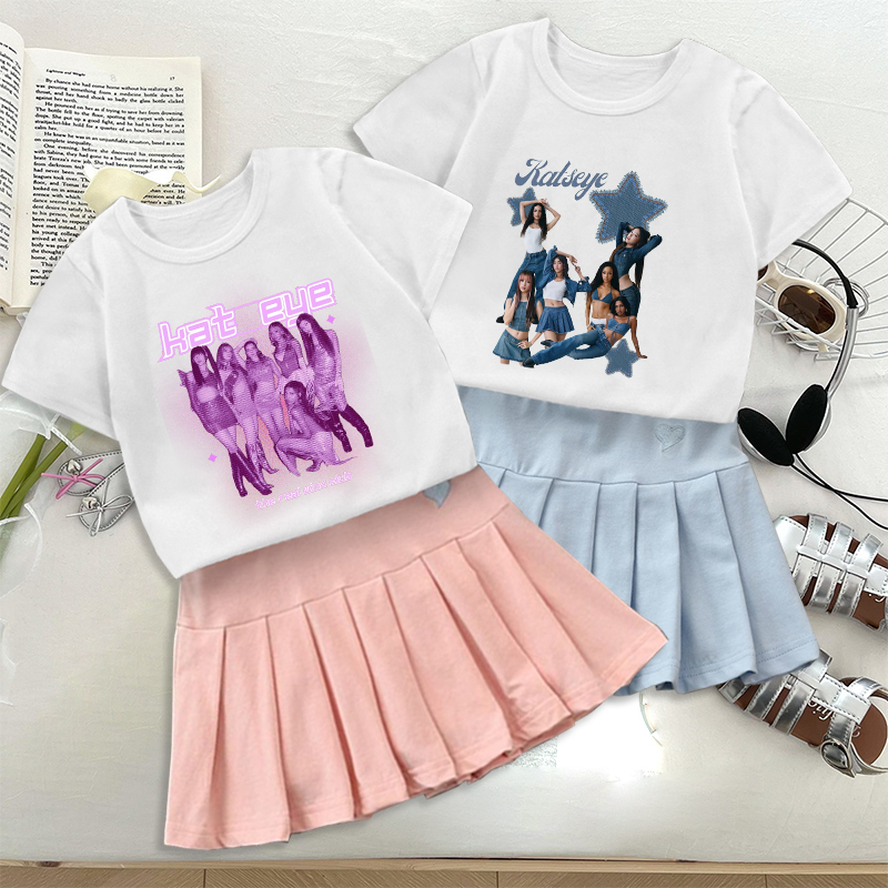 Embroidery Abaya - Fashion K POP K-KATSEYE T-shirt Pleated