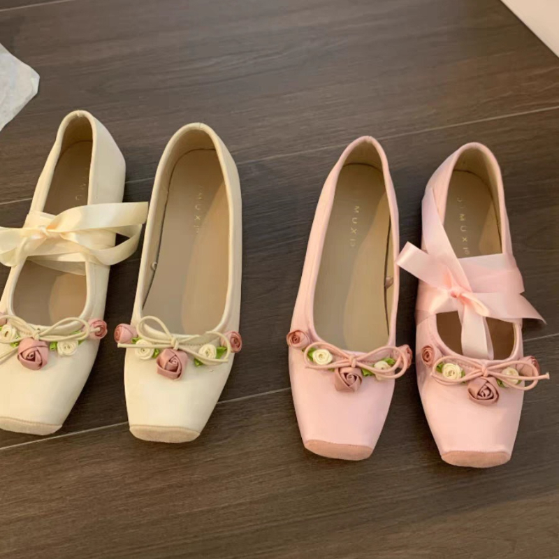 Embroidery Design - Women Flats Bow Marie Janes Shoes