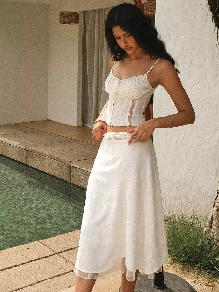 Embroidery White Dress - Chicheca Summer White Dress Set Women