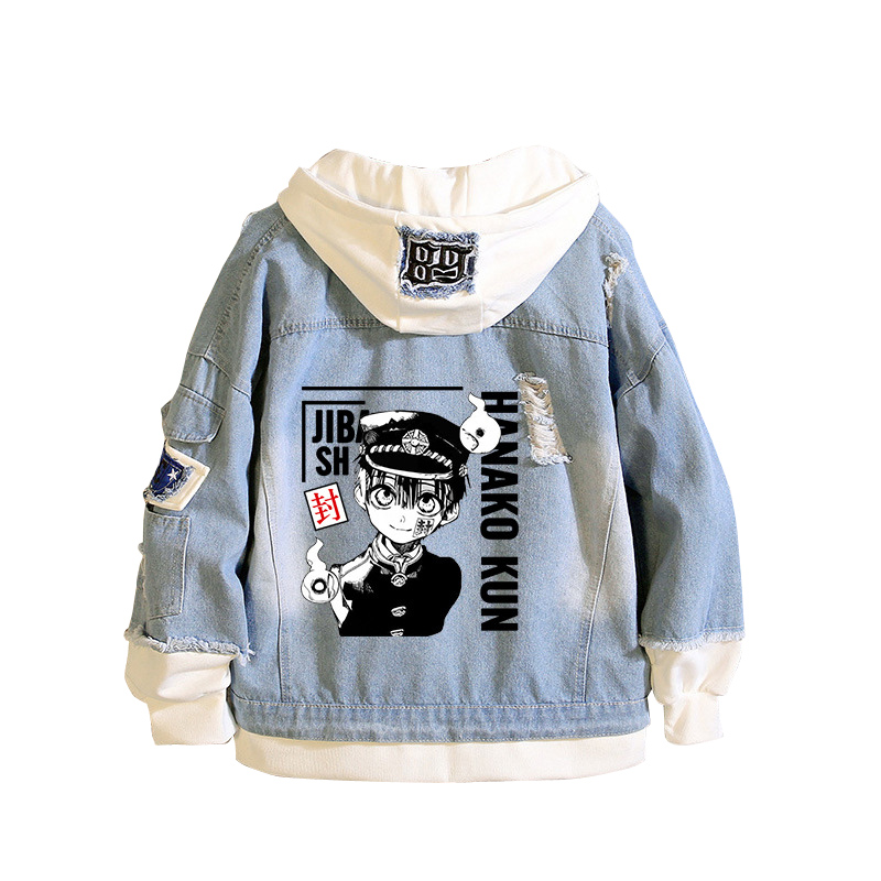 Embroidery Jacket Jeans - Toilet-Bound Hanako-kun Demin Jacket Hooded Sweatshirt
