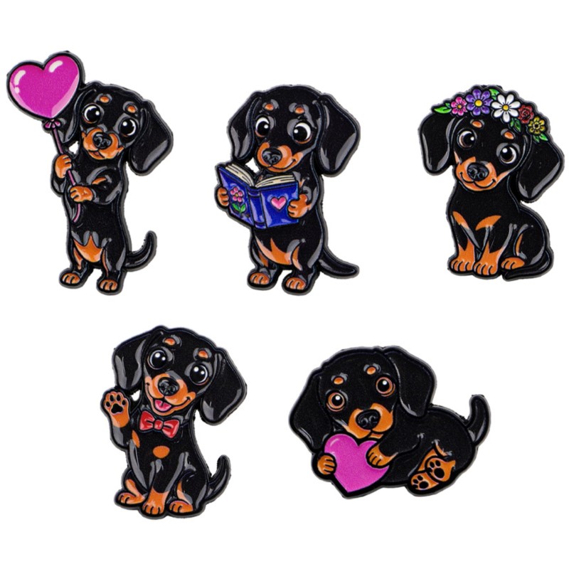 Embroidery Wallpaper - 5pcs Cute Dachshund Enamel Pin Set