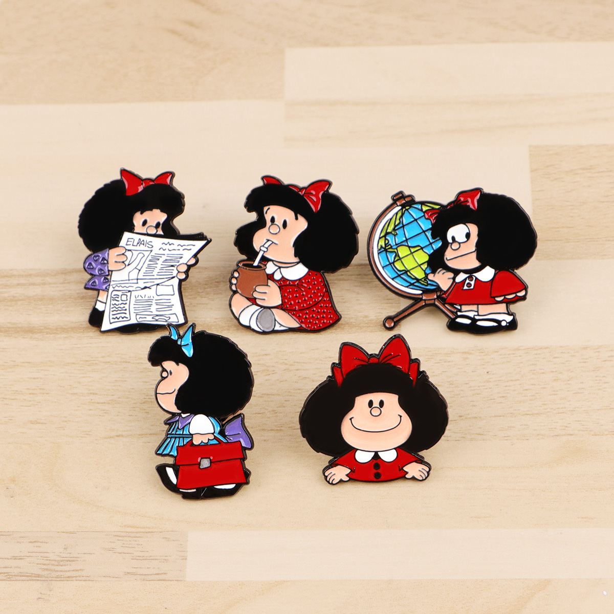 Embroidery Illustration - 5pcs Cute Girl Enamel Pin Set