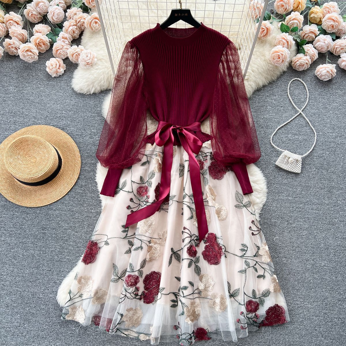 Embroidery H&M - Mesh Dress Women Party Long Dresses