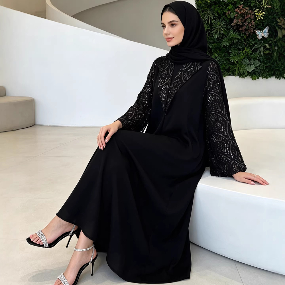 Embroidery Abaya - Muslim Dresses Women Suit Abayas Headscarf