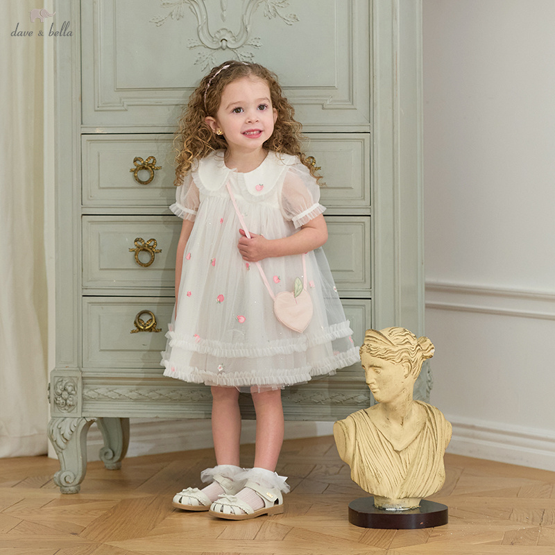 Embroidery White Dress - Dave Bella Girls Baby Mesh Princess