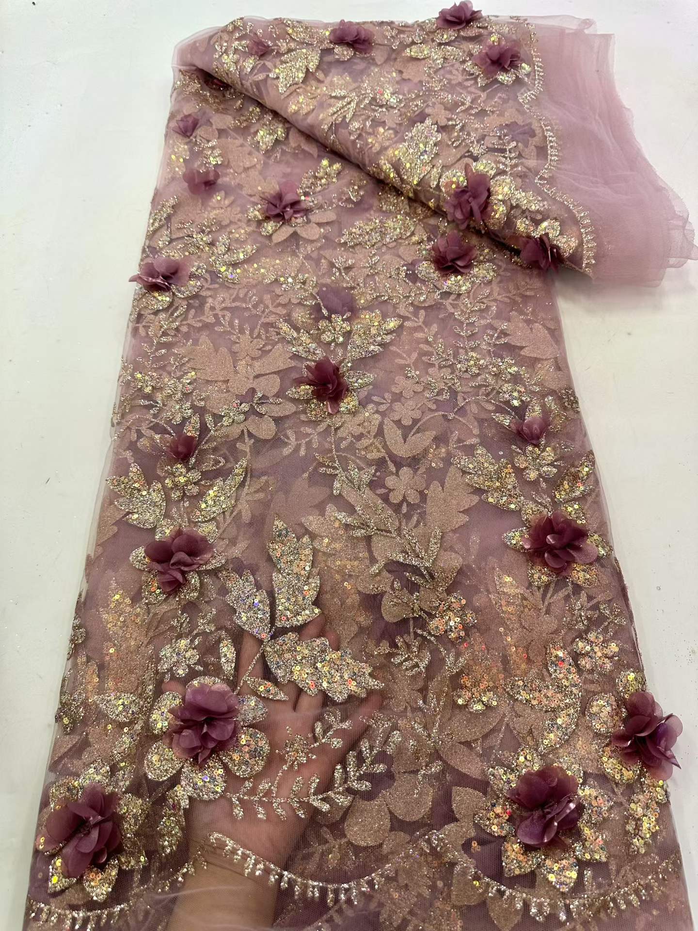 Embroidery Abaya - African Lace Fabric Embroidered Sequined Nigerian