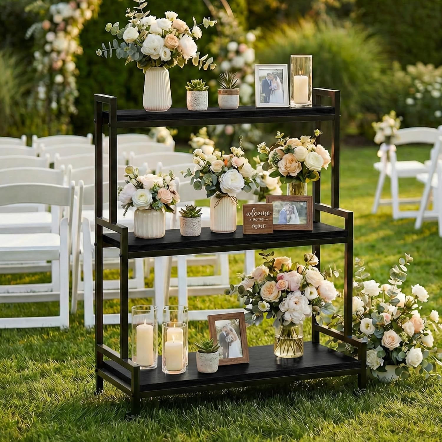 Frame Display Wood - Rolling Ladder Style 3-Tier Plant Stand