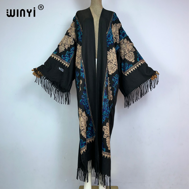 Embroidery Abaya - WINYI Winter Women tassel Pashmina Embroidery
