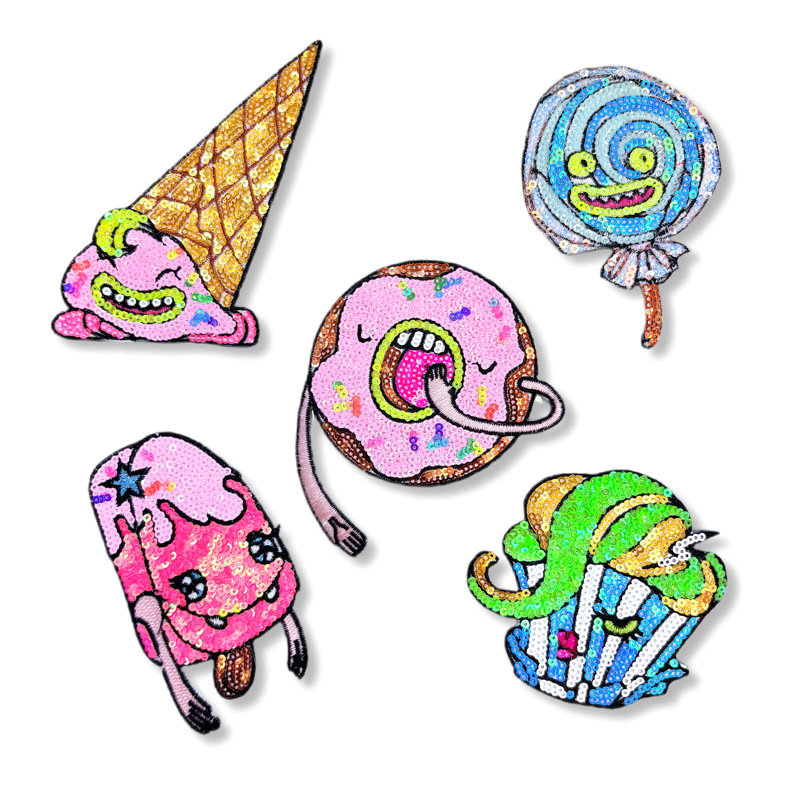 Embroidery Jacket Jeans - 5PCS/Set Embroidered Sequins Donut Ice Cream