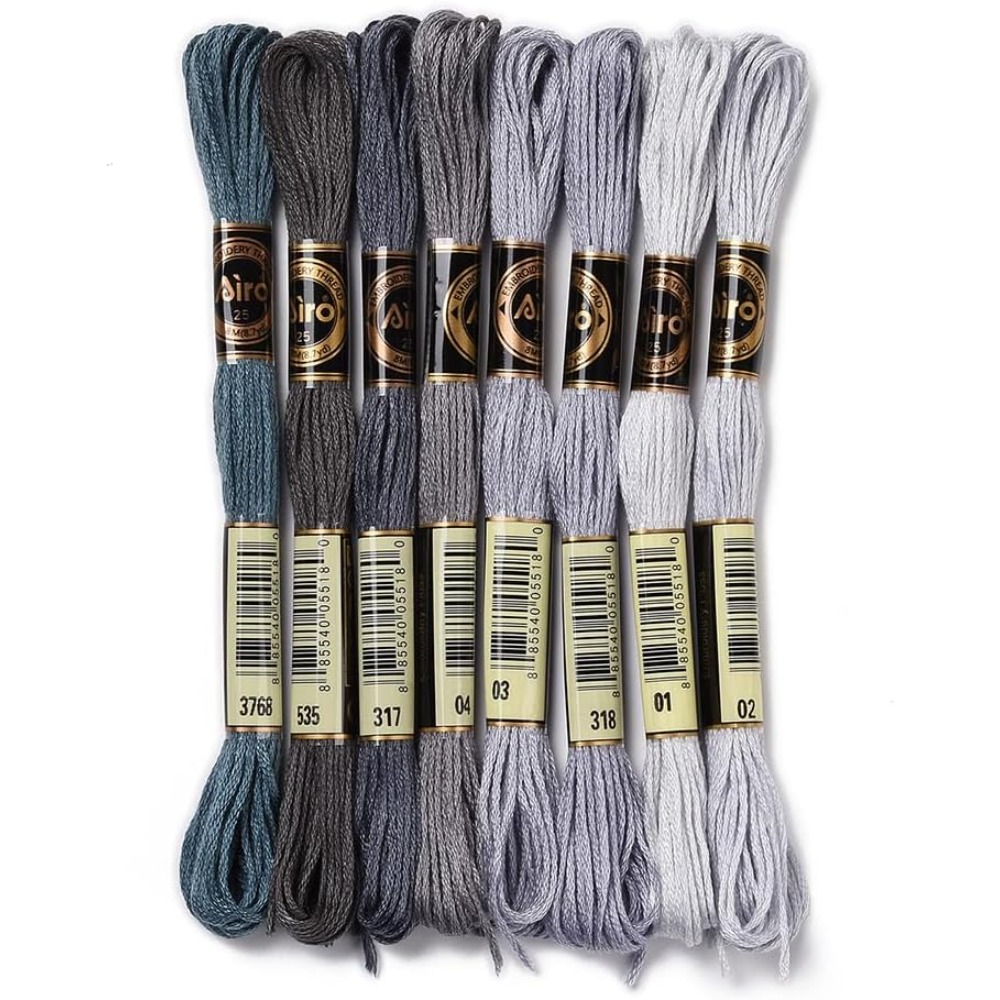 Embroidery Yarn - 8 Skeins 70 Yards Grey Friendship