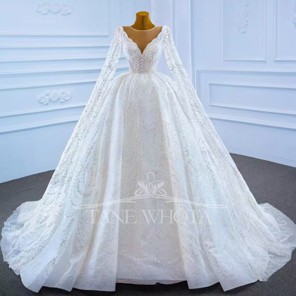 Embroidery White Dress - Vestido Casamento 2025 O-Neck Long Sleeve