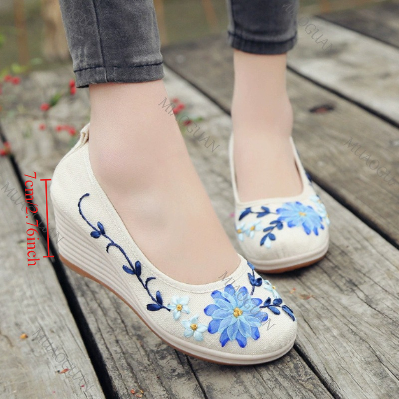 Embroidery Canvas - Embroidered Women Comfort Wedge Platform Shoes