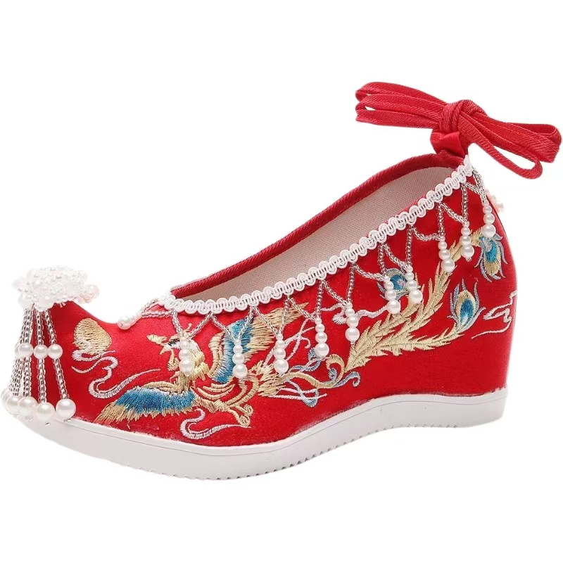 Embroidery Canvas - Women New Red Embroidered Wedding Shoes