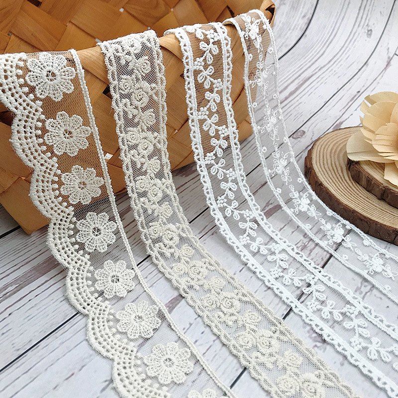 Embroidery White Dress - 3Yards/Lot Embroidery White Beige Cotton Thread