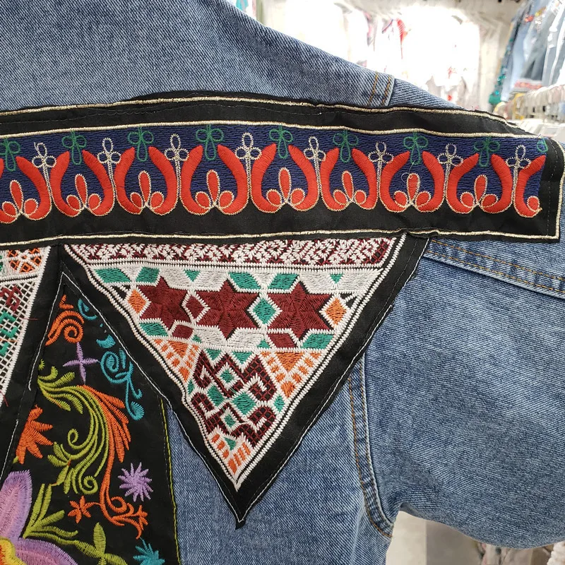 Embroidery Jacket Jeans - Vintage Blue Embroidery Sequins Tassels Denim