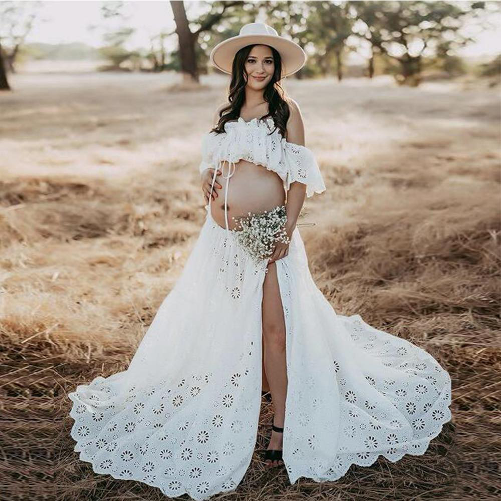 Embroidery White Dress - Plus Size Maternity Dresses Photoshoot White