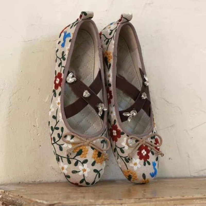Embroidery Flower Ballet Flats - Embroidery Design ulasan dan harga