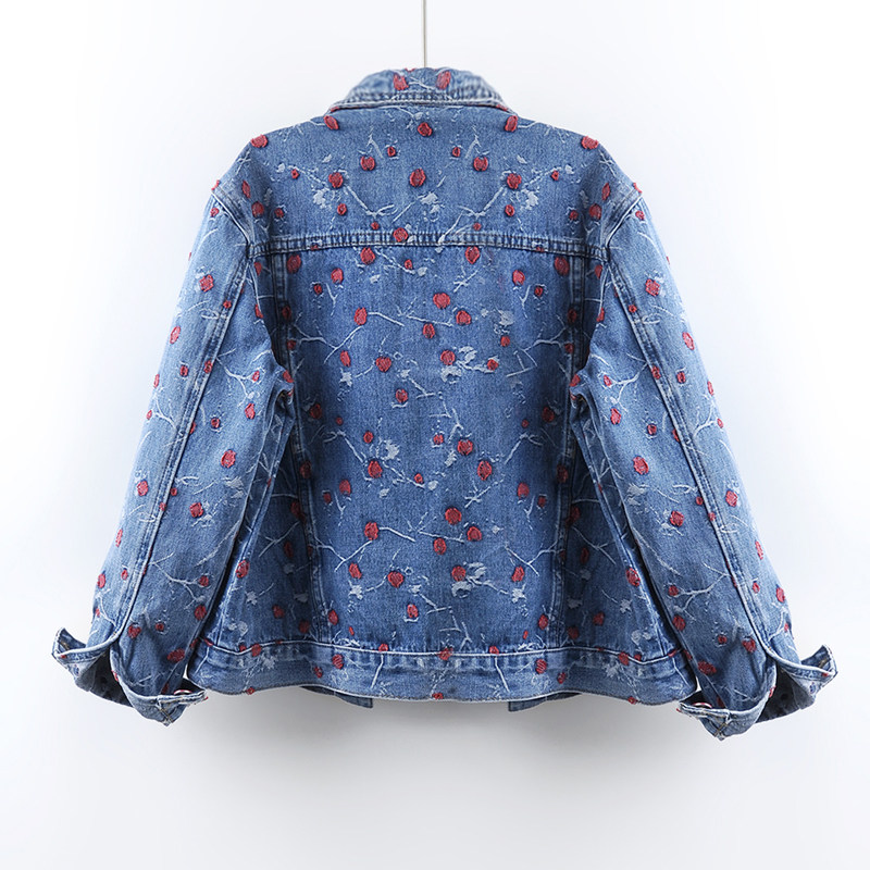 Vintage Embroidery Blue Loose  - Embroidery Jacket Jeans ulasan dan harga
