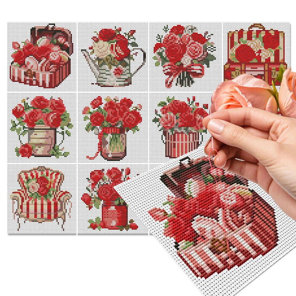 12Pcs Rose Cross Stitch 11Ct P - Embroidery Rose Stitch ulasan dan harga