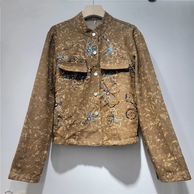 Spring Fashion Sequins Embroid - Embroidery Jacket Jeans ulasan dan harga