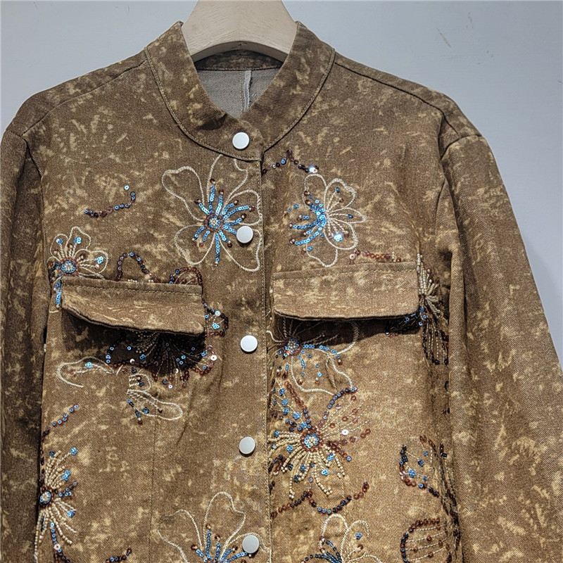 Spring Fashion Sequins Embroid - Embroidery Jacket Jeans ulasan dan harga