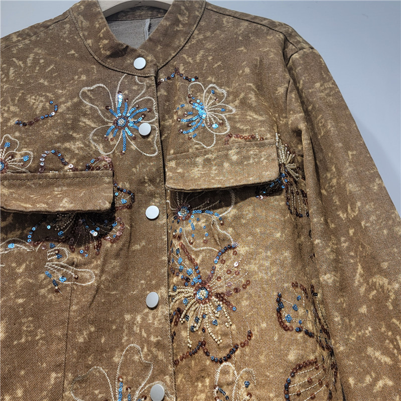 Spring Fashion Sequins Embroid - Embroidery Jacket Jeans ulasan dan harga
