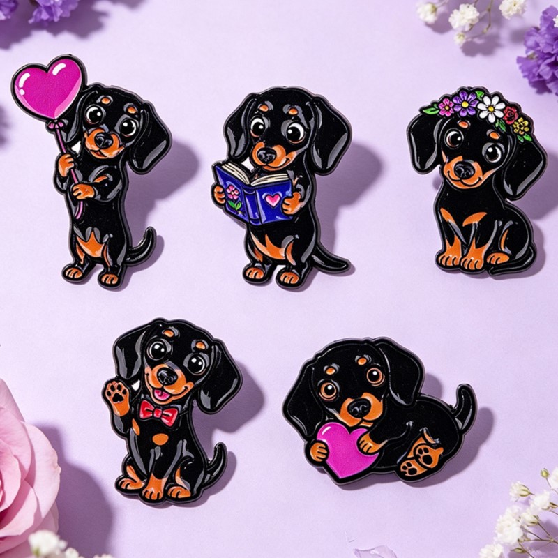 5pcs Cute Dachshund Enamel Pin - Embroidery Wallpaper ulasan dan harga