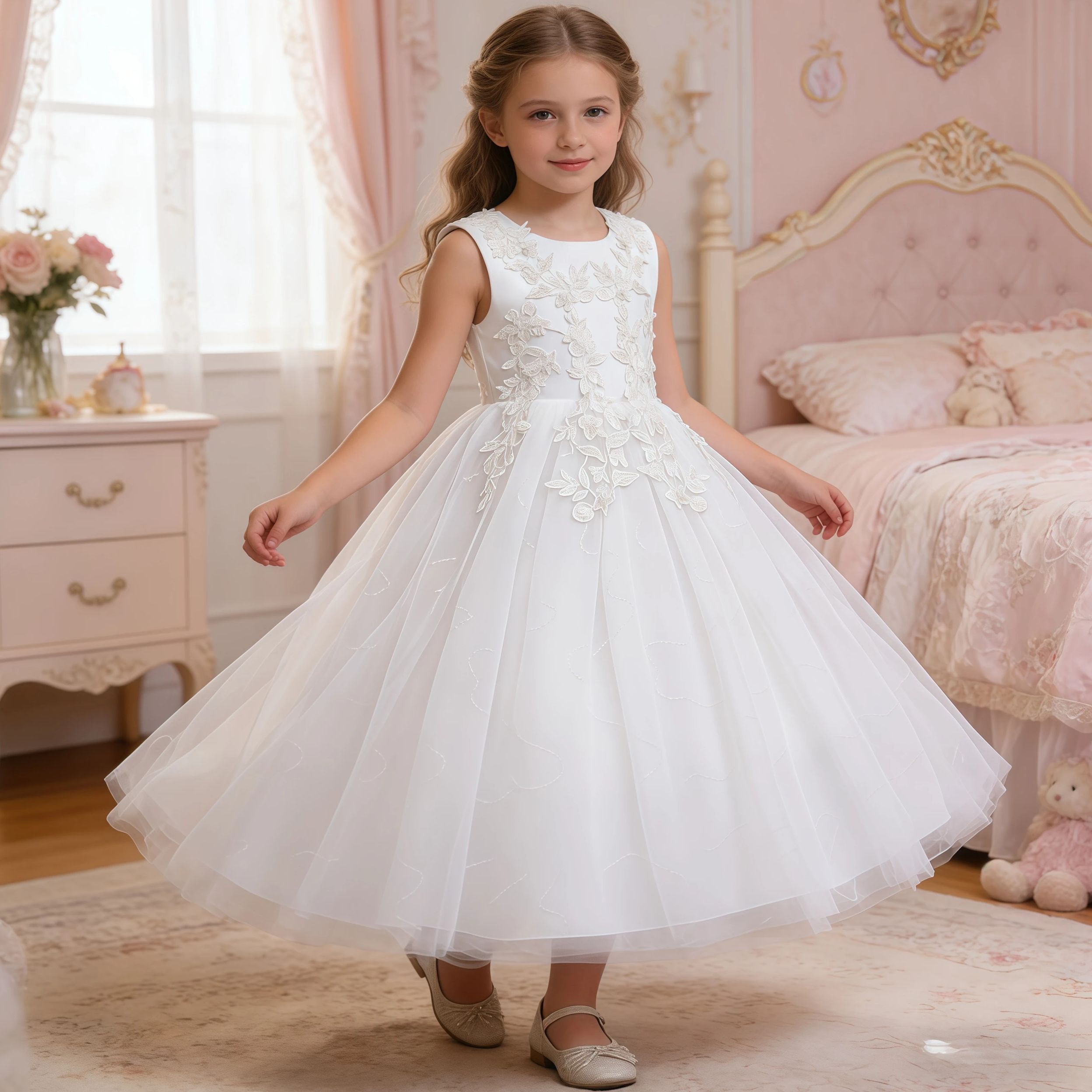 Teenage Girls Sequins Embroide - Embroidery White Dress ulasan dan harga