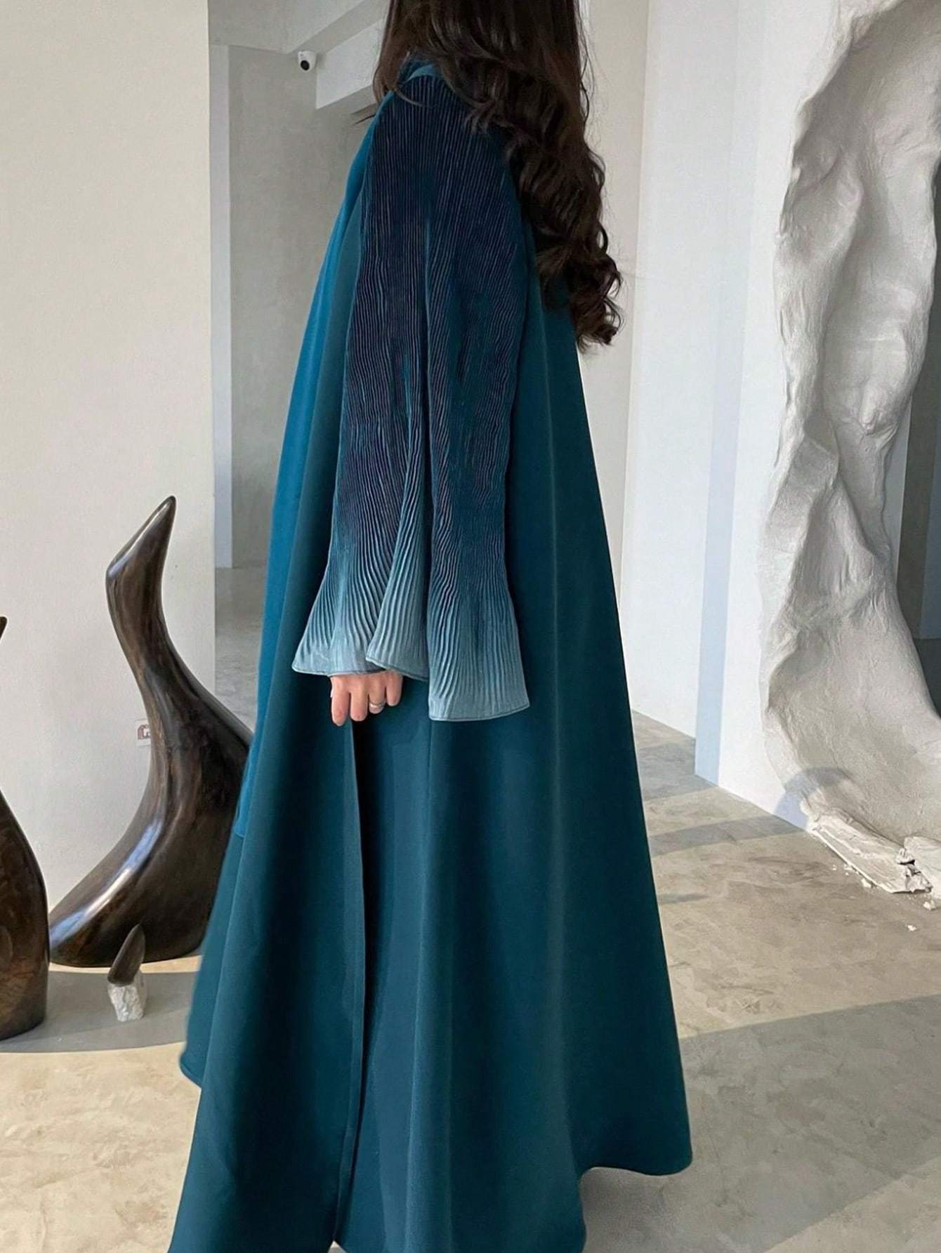 Open Front Abaya Muslim Flare  - Embroidery Abaya ulasan dan harga