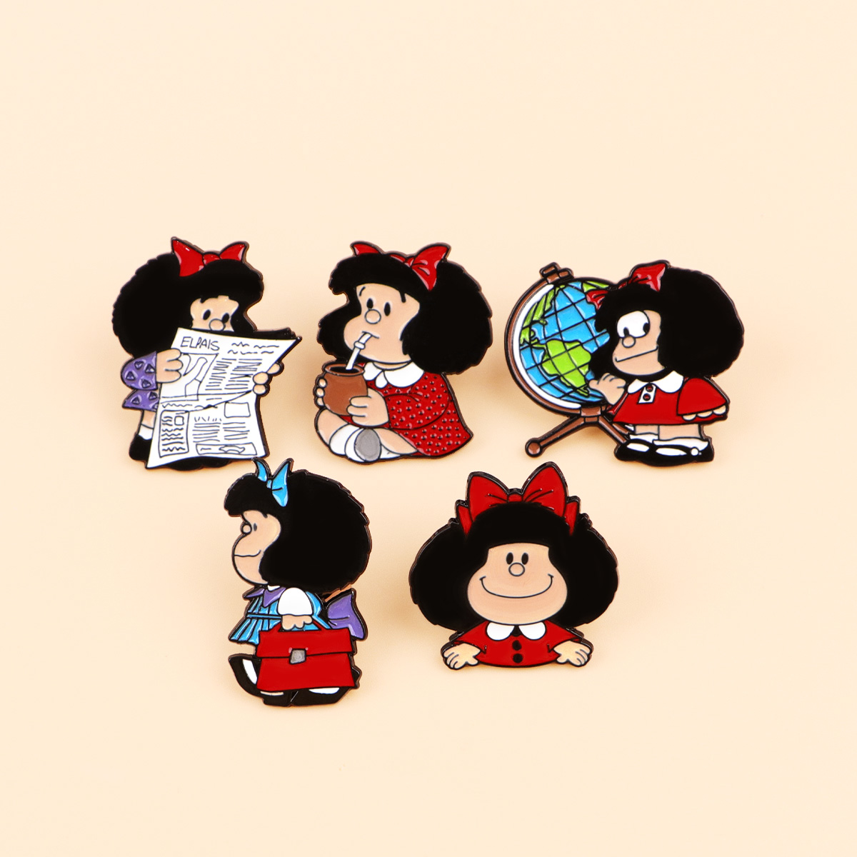 5pcs Cute Girl Enamel Pin Set  - Embroidery Illustration ulasan dan harga