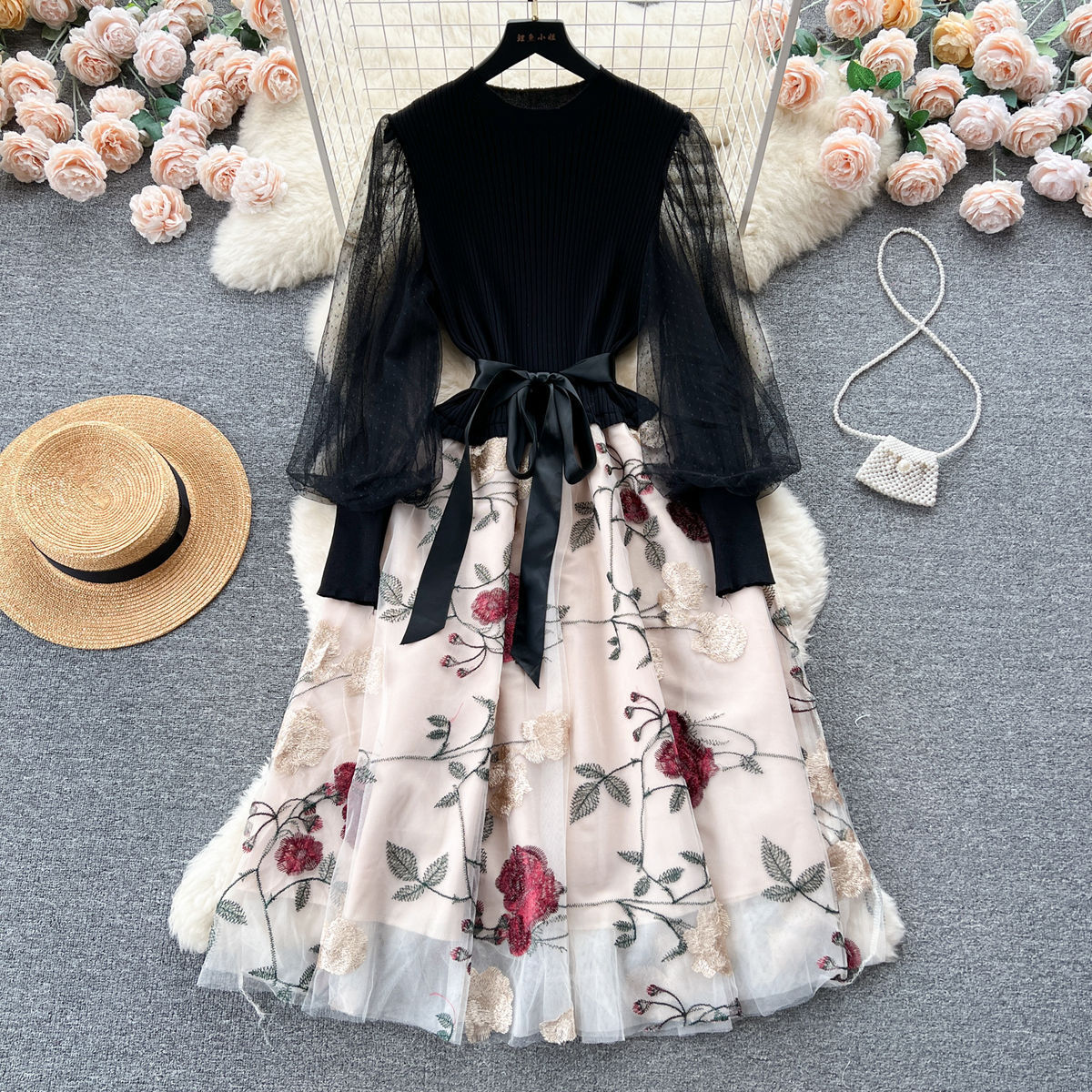 Mesh Dress Women Party Long Dr - Embroidery H&M ulasan dan harga
