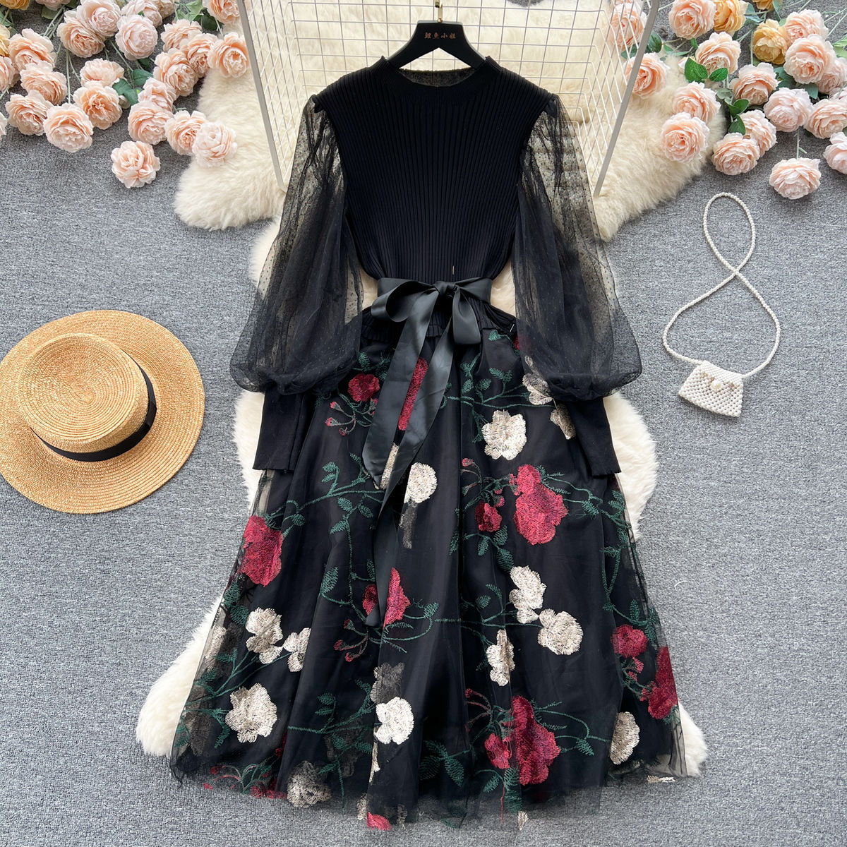 Mesh Dress Women Party Long Dr - Embroidery H&M ulasan dan harga