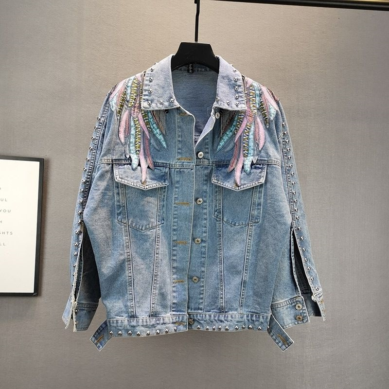 2024 New AutumnFashion Rivet W - Embroidery Jacket Jeans ulasan dan harga