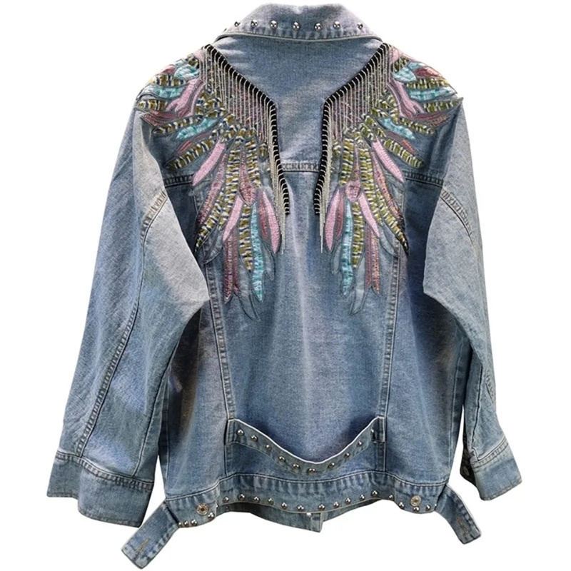 2024 New AutumnFashion Rivet W - Embroidery Jacket Jeans ulasan dan harga