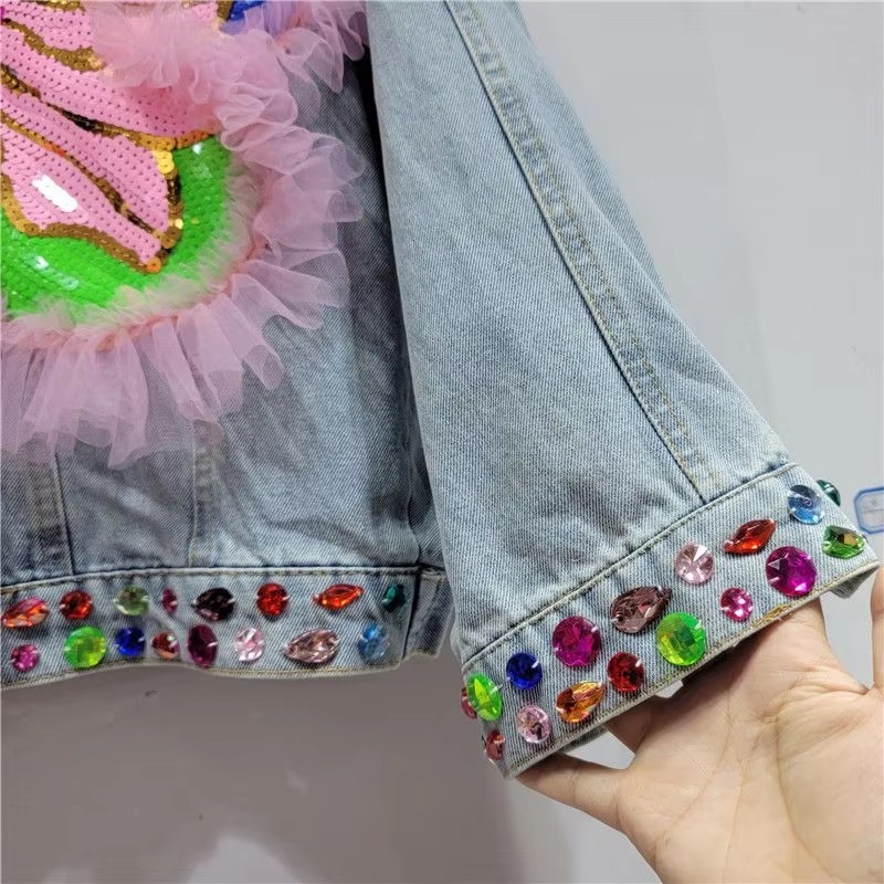 2026 Spring Sequin Flower Wome - Embroidery Jacket Jeans ulasan dan harga