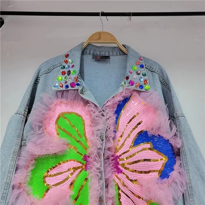 2026 Spring Sequin Flower Wome - Embroidery Jacket Jeans ulasan dan harga
