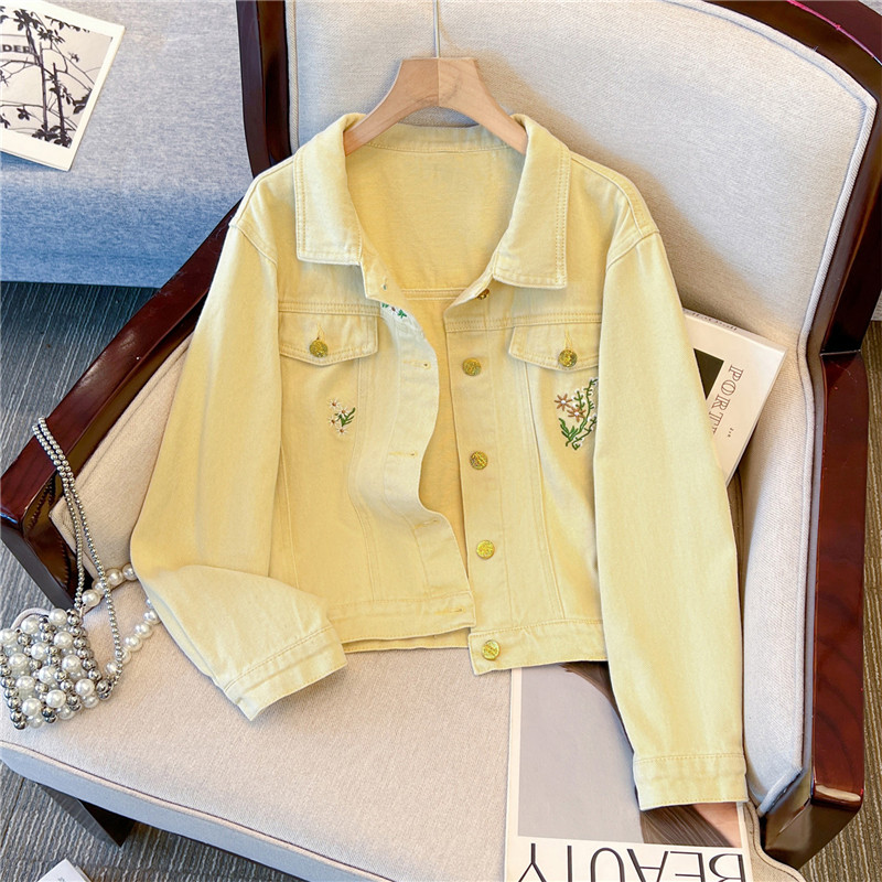 Korean Vintage Flower Embroide - Embroidery Jacket Jeans ulasan dan harga