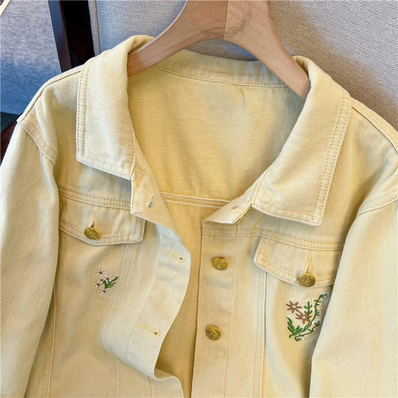 Korean Vintage Flower Embroide - Embroidery Jacket Jeans ulasan dan harga