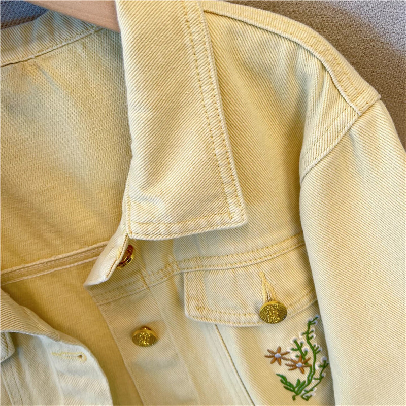 Korean Vintage Flower Embroide - Embroidery Jacket Jeans ulasan dan harga