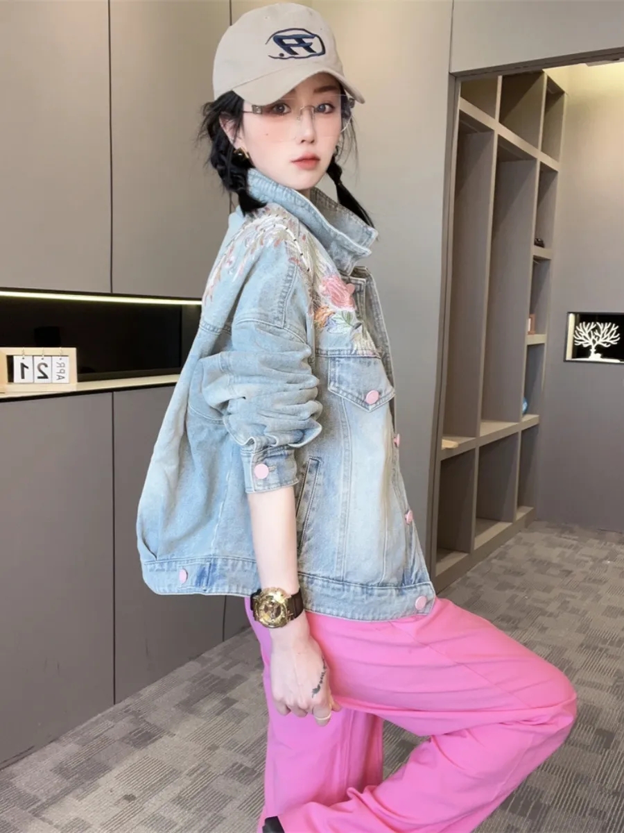 Spring Autumn Short Denim Jack - Embroidery Jacket Jeans ulasan dan harga