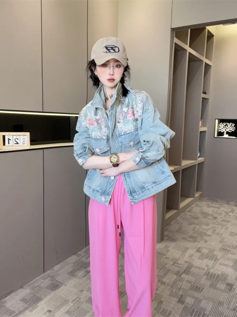 Spring Autumn Short Denim Jack - Embroidery Jacket Jeans ulasan dan harga