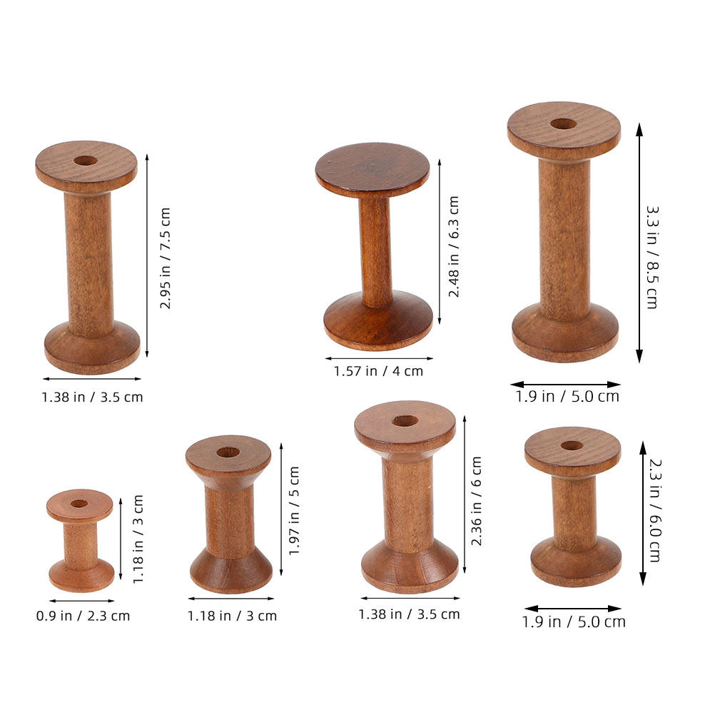 7Pcs Wooden Thread Spools Vint - Embroidery Yarn ulasan dan harga