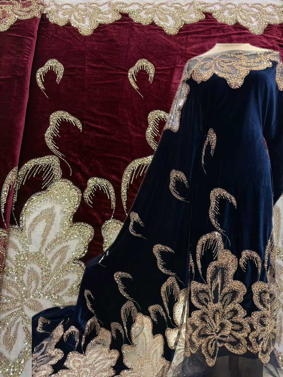 African Velvet Beaded Heavy La - Embroidery Abaya ulasan dan harga