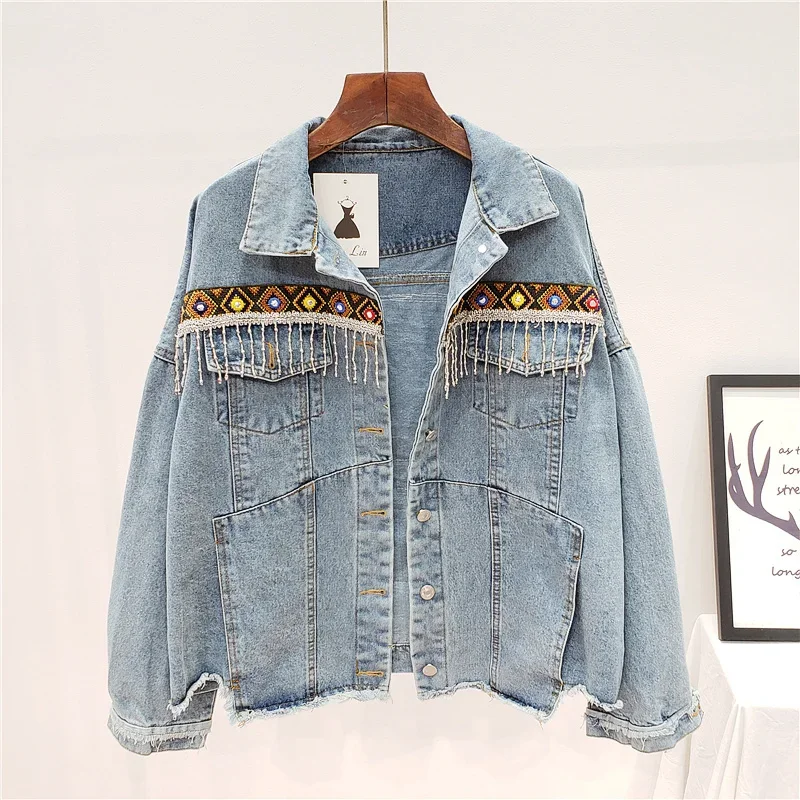 Embroidery Tassel Denim Jacket - Embroidery Jacket Jeans ulasan dan harga