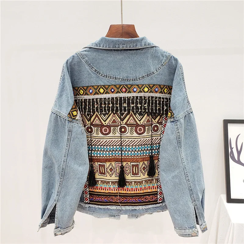 Embroidery Tassel Denim Jacket - Embroidery Jacket Jeans ulasan dan harga