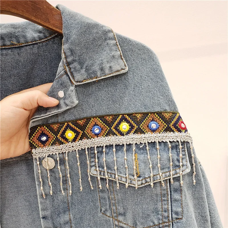 Embroidery Tassel Denim Jacket - Embroidery Jacket Jeans ulasan dan harga