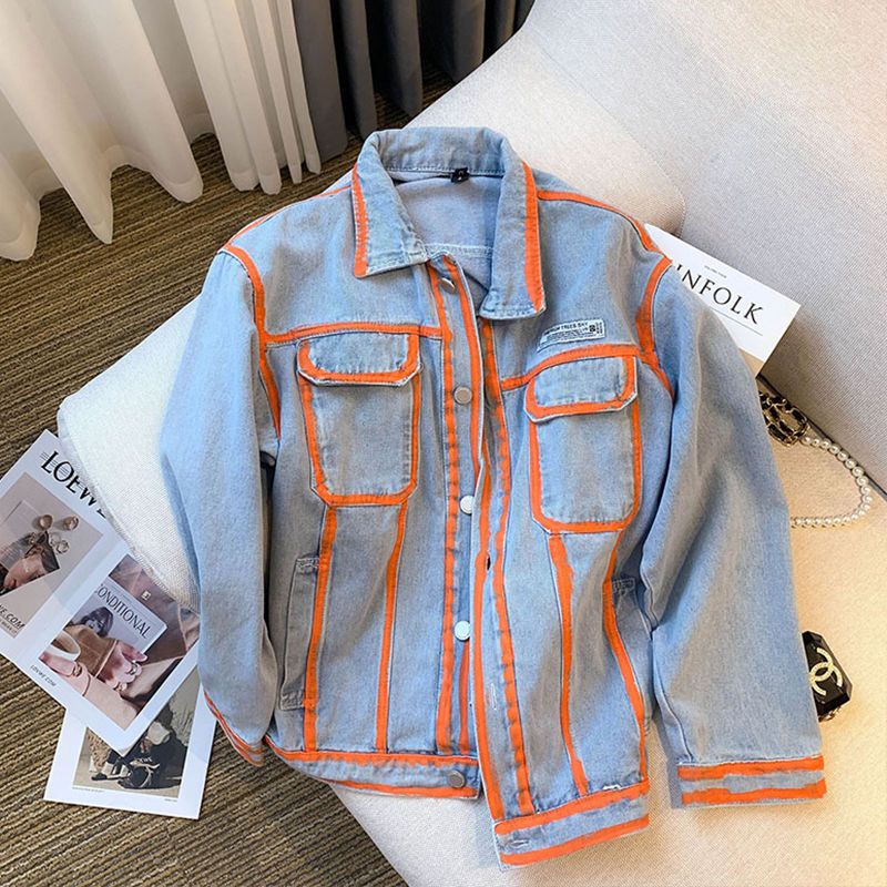 Retro Women Striped Graffiti C - Embroidery Jacket Jeans ulasan dan harga
