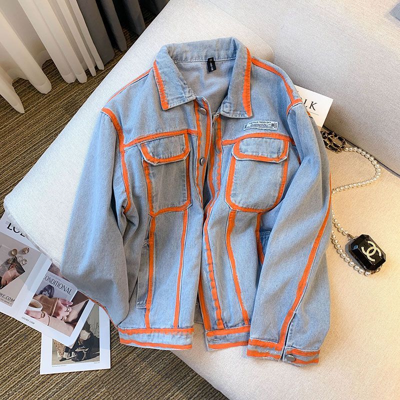 Retro Women Striped Graffiti C - Embroidery Jacket Jeans ulasan dan harga