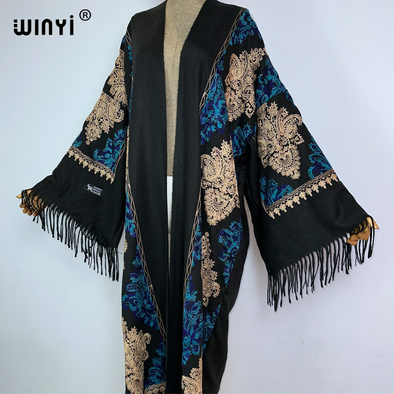 WINYI Winter Women tassel Pash - Embroidery Abaya ulasan dan harga